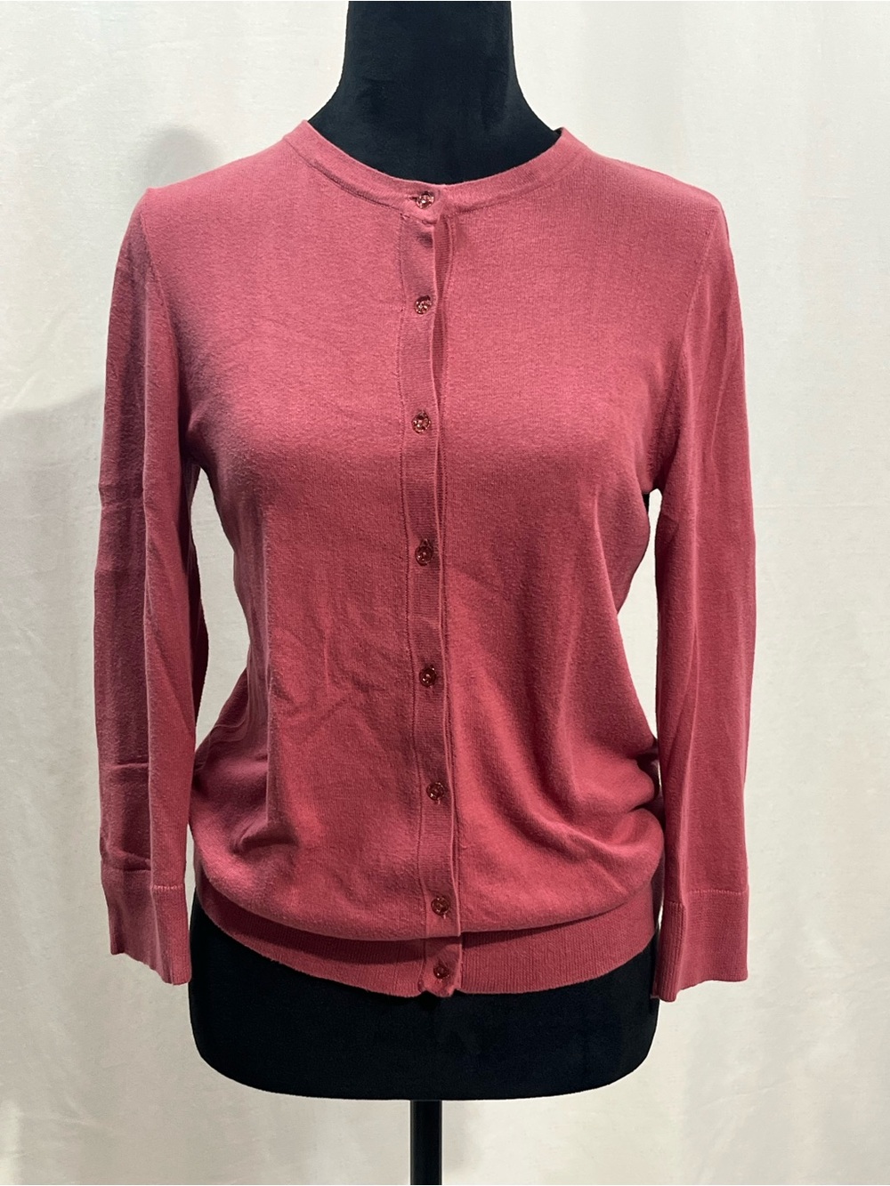 LOFT Rose Pink Button-Up Crewneck Cardigan cotton women’s small casual work 1496